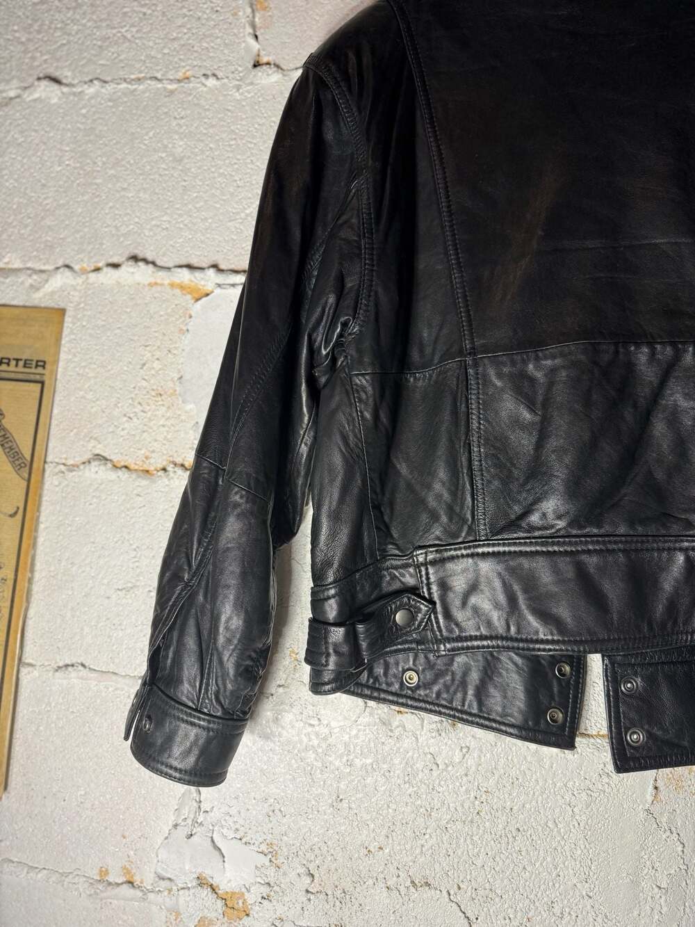 Andrew Marc Vintage Black Leather Jacket with Snap Waist and Epaulettes - Picture 10 of 15